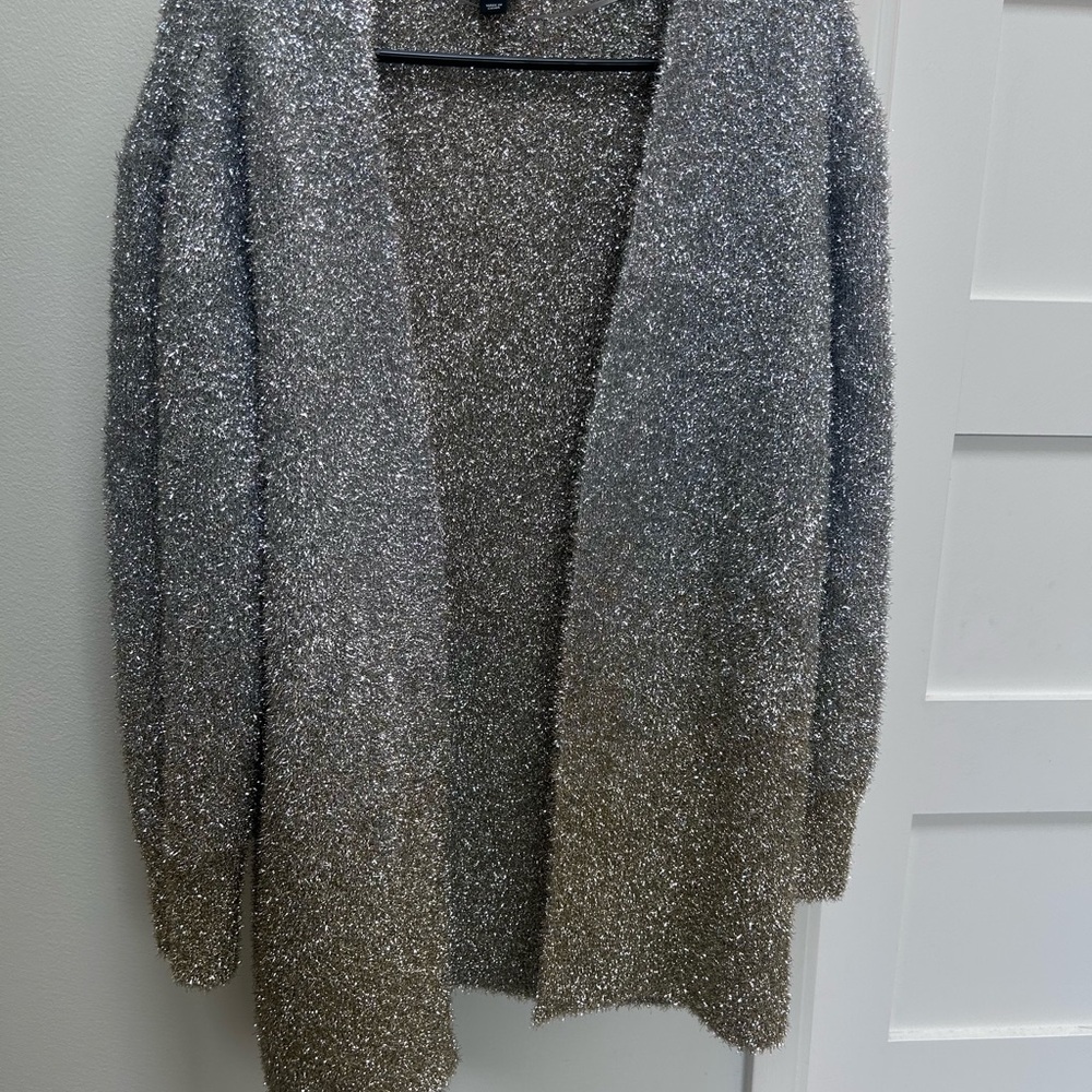 INC International Concepts Silver and Gold Ombré Shimmer Cardigan
